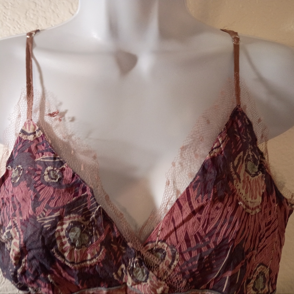 HALE BOB Tank Top Silky Patterned Pinks Purple Adjustable Spaghetti Straps Sz M - Picture 6 of 12